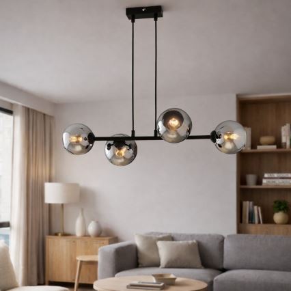 Brilagi - Suspension sur câble DIOR 4xE27/60W/230V noir/gris fumé