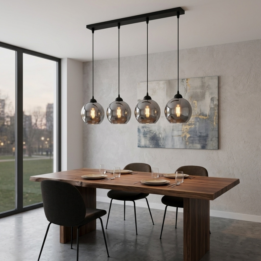 Brilagi - Suspension sur câble DIOR 4xE27/60W/230V noir/gris fumé