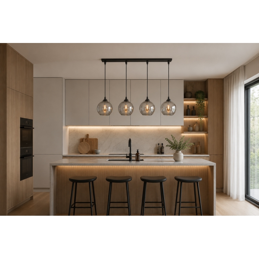 Brilagi - Suspension sur câble DIOR 4xE27/60W/230V noir/gris fumé