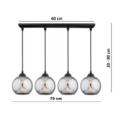 Brilagi - Suspension sur câble DIOR 4xE27/60W/230V noir/gris fumé