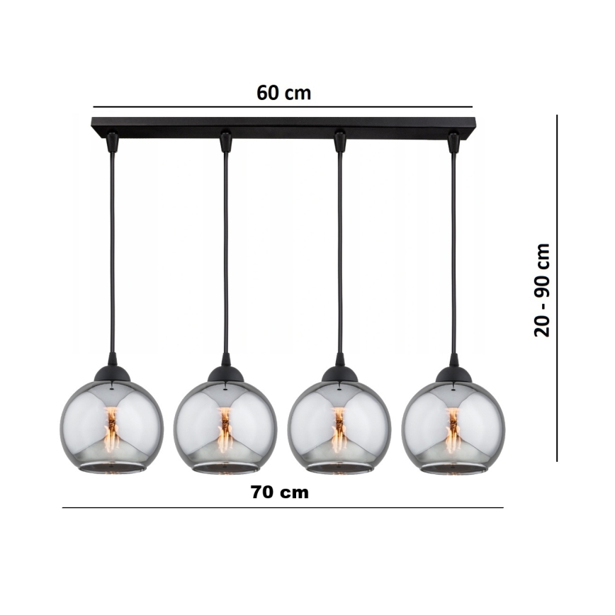Brilagi - Suspension sur câble DIOR 4xE27/60W/230V noir/gris fumé