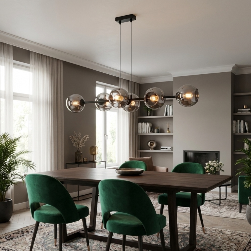 Brilagi - Suspension sur câble DIOR 6xE27/60W/230V noir/gris fumé
