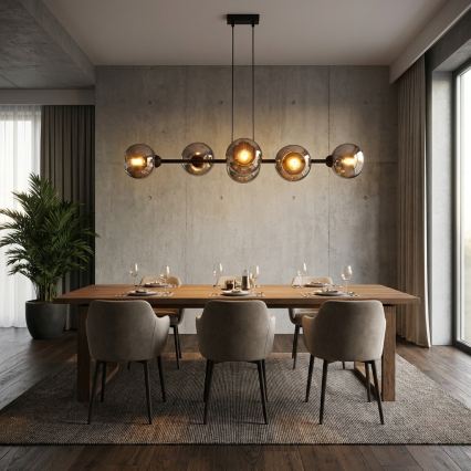 Brilagi - Suspension sur câble DIOR 6xE27/60W/230V noir/gris fumé