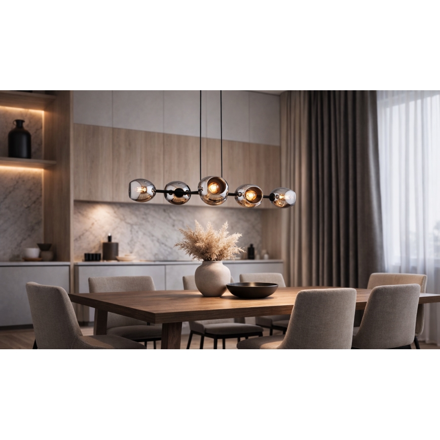 Brilagi - Suspension sur câble DIOR 6xE27/60W/230V noir/gris fumé
