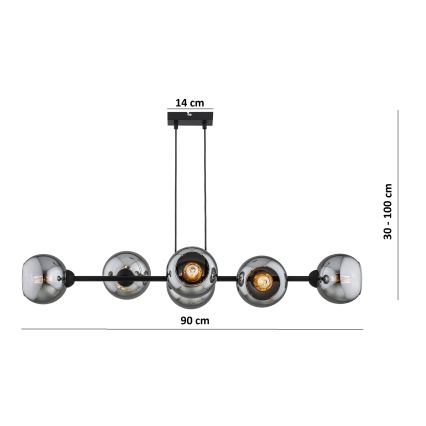 Brilagi - Suspension sur câble DIOR 6xE27/60W/230V noir/gris fumé