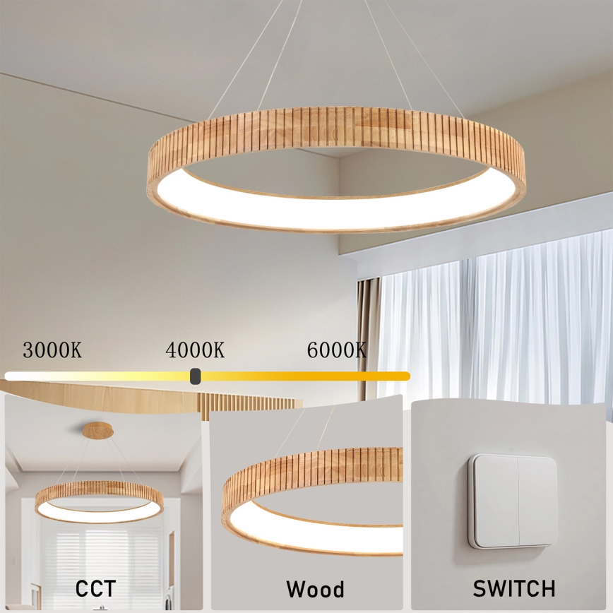 Brilagi - Suspension LED sur câble FALCON WOOD MODERN LED/60W/230V 3000/4000/6000K Ø 80 cm bois