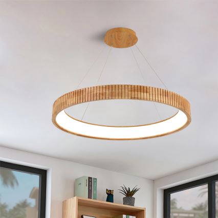 Brilagi - Suspension LED sur câble FALCON WOOD MODERN LED/60W/230V 3000/4000/6000K Ø 80 cm bois