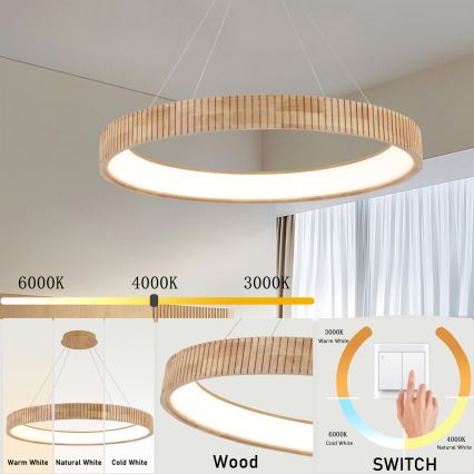 Brilagi - Suspension LED sur câble FALCON WOOD MODERN LED/60W/230V 3000/4000/6000K Ø 80 cm bois