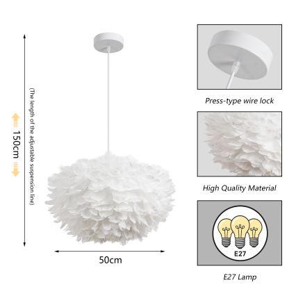 Brilagi - Suspension sur câble FEATHER 3xE27/40W/230V Ø 50 cm blanche