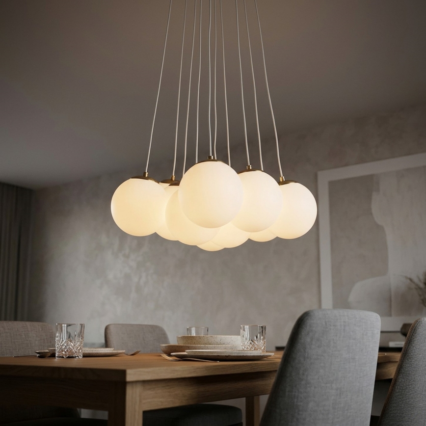 Brilagi - Suspension sur câble GLOBE 10xE14/15W/230V blanche