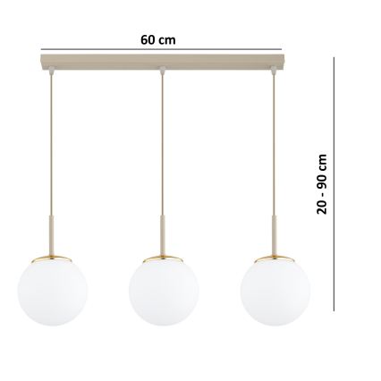 Brilagi - Suspension sur câble MILO 3xE27/60W/230V beige/doré