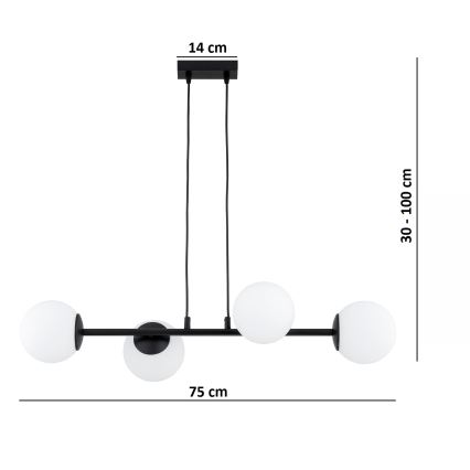 Brilagi - Suspension sur câble MILO 4xE27/60W/230V noire
