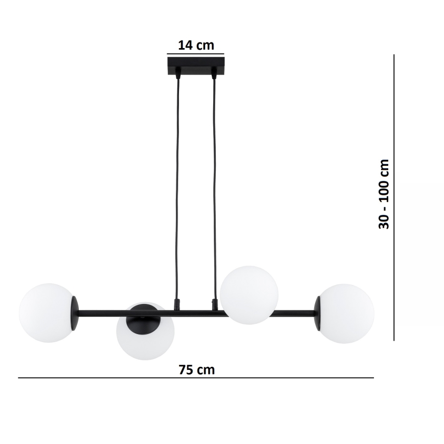 Brilagi - Suspension sur câble MILO 4xE27/60W/230V noire