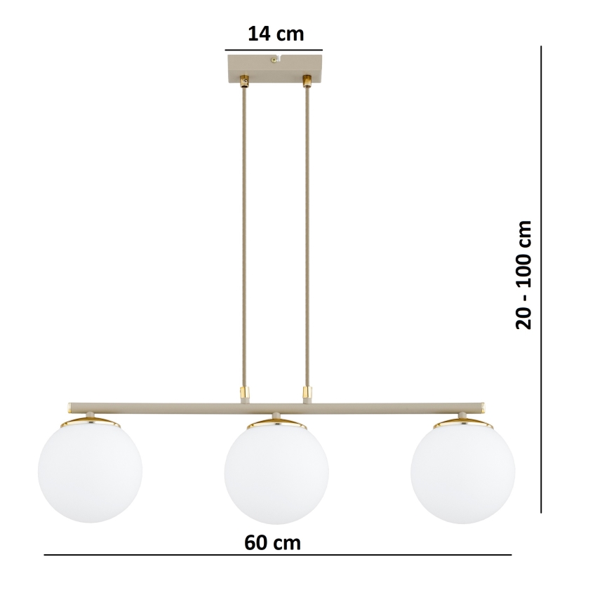 Brilagi - Suspension sur câble MILO ECRU 3xE27/60W/230V beige/doré