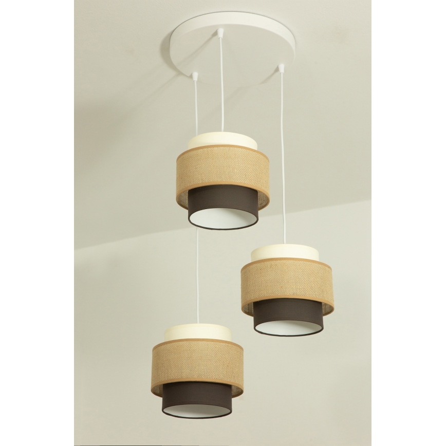 Brilagi - Suspension sur câble RESNA 3xE27/60W/230V Ø 45 cm beige/noir