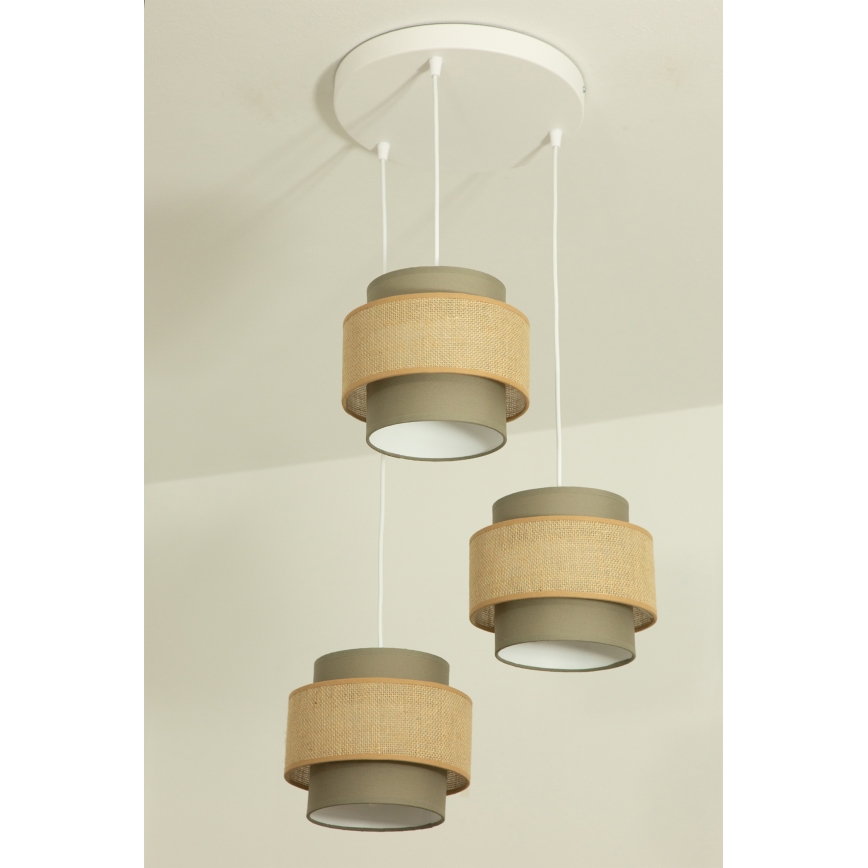 Brilagi - Suspension sur câble RESNA 3xE27/60W/230V, Ø 45 cm, marron/beige