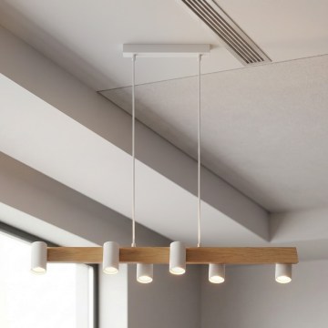 Brilagi - Suspension sur câble SELE 6xGU10/30W/230V blanche/décor chêne