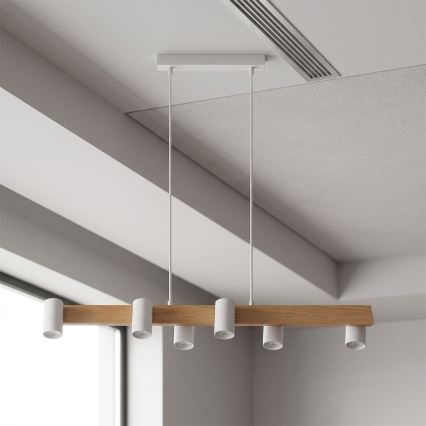 Brilagi - Suspension sur câble SELE 6xGU10/30W/230V blanche/décor chêne