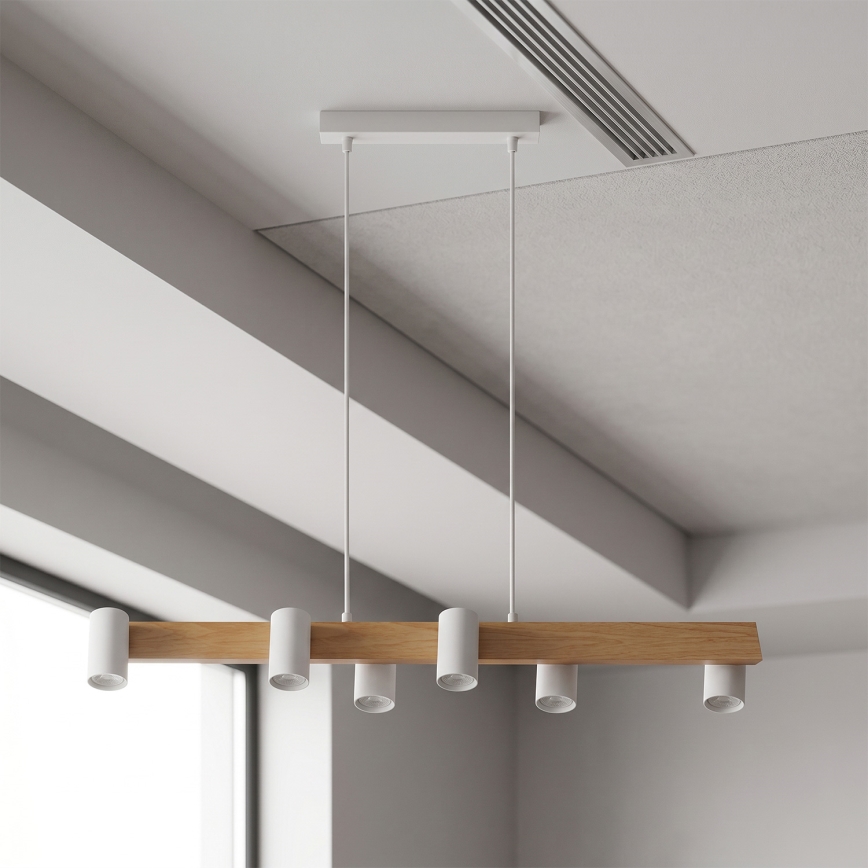 Brilagi - Suspension sur câble SELE 6xGU10/30W/230V blanche/décor chêne