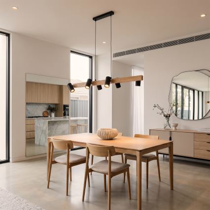 Brilagi - Suspension sur câble SELE 6xGU10/30W/230V noir/décor chêne