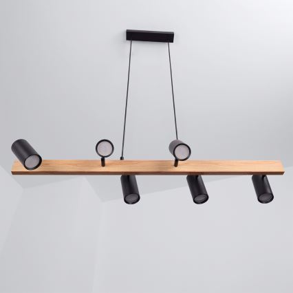 Brilagi - Suspension sur câble SELE 6xGU10/30W/230V noir/décor chêne