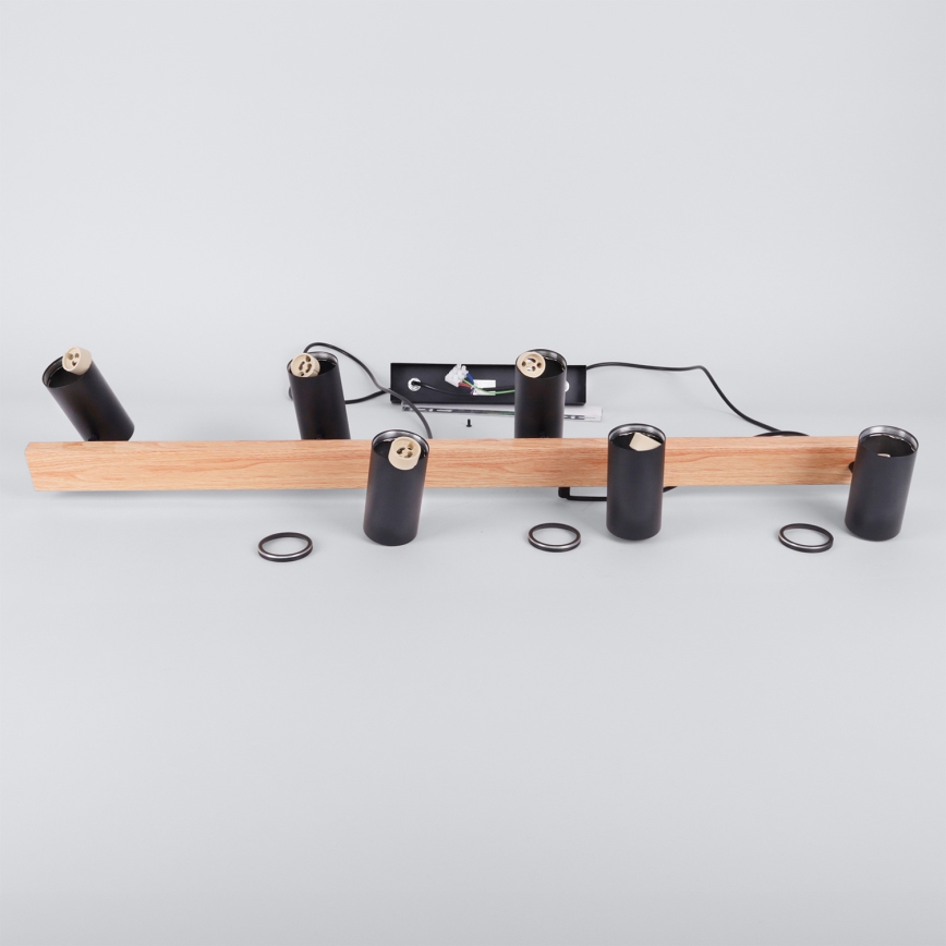 Brilagi - Suspension sur câble SELE 6xGU10/30W/230V noir/décor chêne
