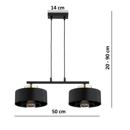 Brilagi - Suspension sur câble SPRING 2xE27/60W/230V noir/doré