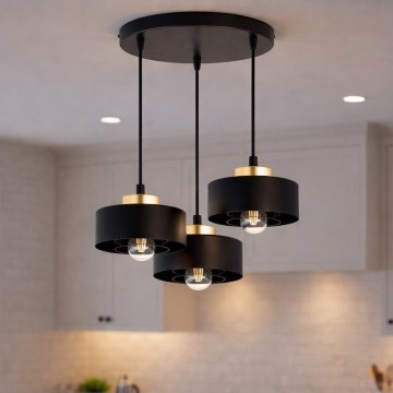 Brilagi - Suspension sur câble SPRING 3xE27/60W/230V noir/doré