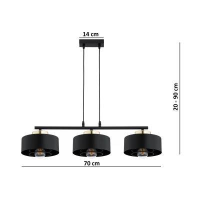 Brilagi - Suspension sur câble SPRING 3xE27/60W/230V noir/doré