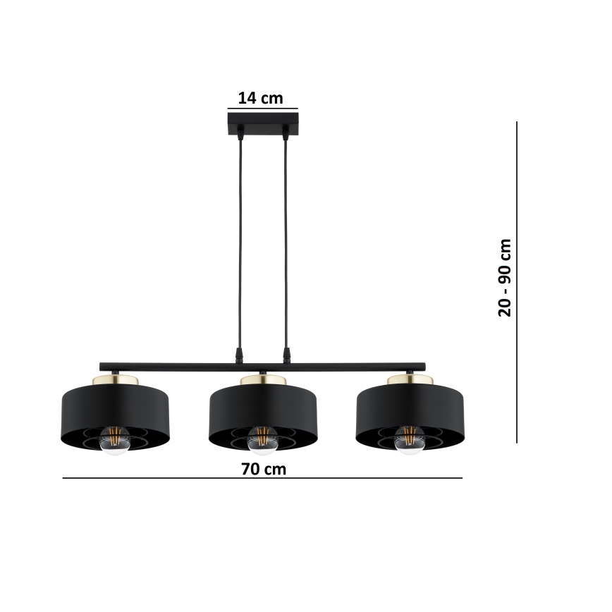 Brilagi - Suspension sur câble SPRING 3xE27/60W/230V noir/doré