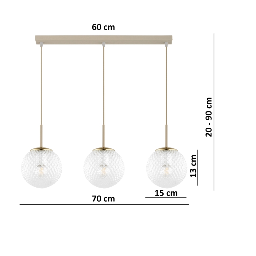 Brilagi - Suspension sur câble STELLA 3xE27/60W/230V beige/doré