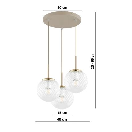 Brilagi - Suspension sur câble STELLA 3xE27/60W/230V beige/doré