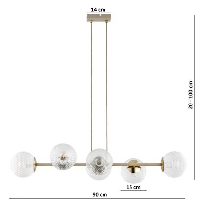 Brilagi - Suspension sur câble STELLA 6xE27/60W/230V beige/or