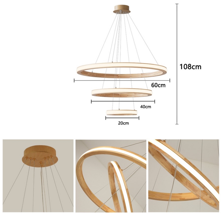 Brilagi - Suspension sur câble UMEA WOOD LED/45W/230V Ø 60 cm en bois d'hévéa