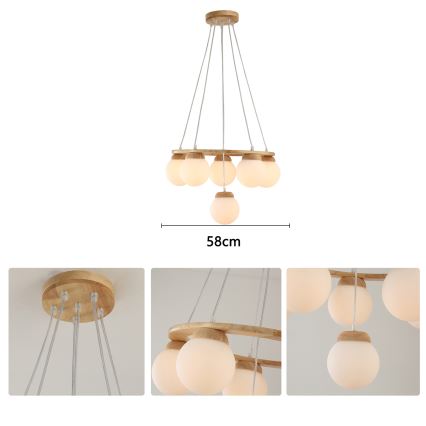 Brilagi - Suspension sur câble VISBY WOOD 6xE27/60W/230V Ø 58 cm en bois