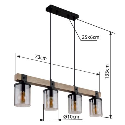Brilagi - Suspension sur câble VISTA 4xE27/60W/230V chêne
