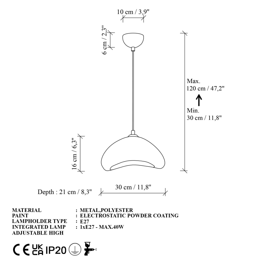 Brilagi - Suspension sur câble WABI SABI 1xE27/40W/230V Ø 30 cm blanche