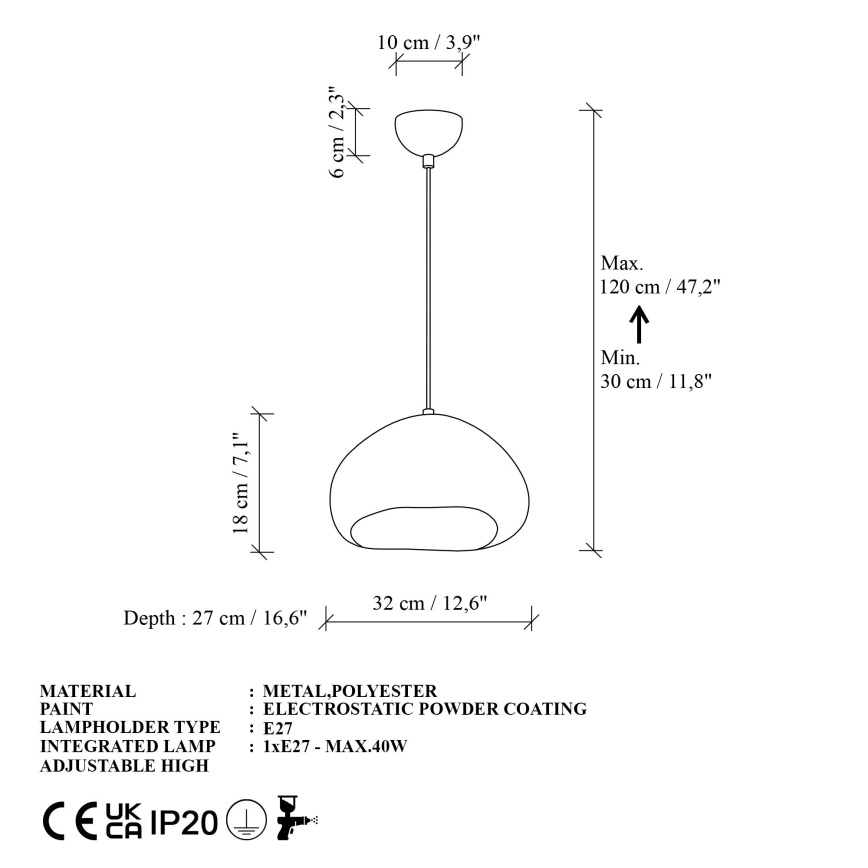 Brilagi - Suspension sur câble WABI SABI 1xE27/40W/230V Ø 32 cm blanche