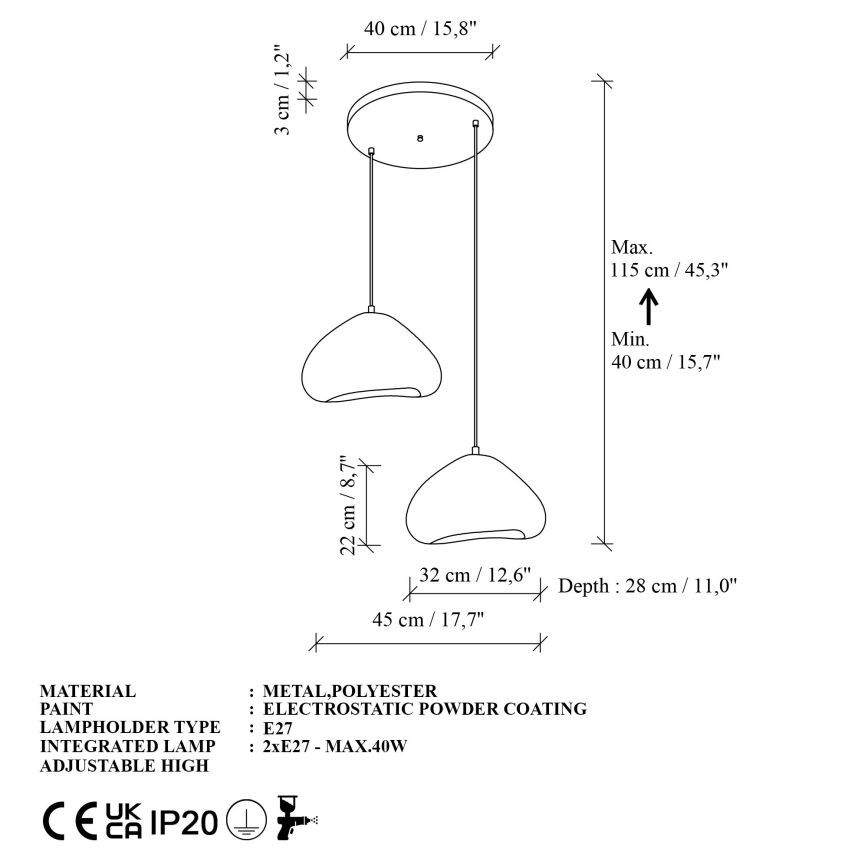 Brilagi - Suspension sur câble WABI SABI 2xE27/40W/230V Ø 45 cm blanc