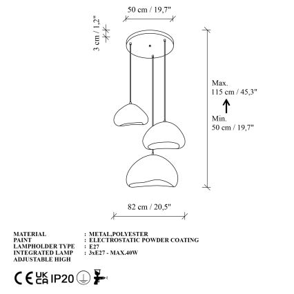Brilagi - Suspension sur câble WABI SABI 3xE27/40W/230V Ø 82 cm blanc