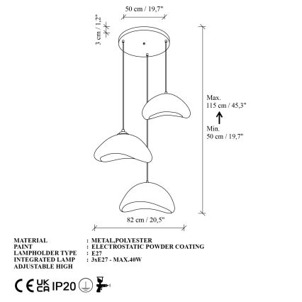 Brilagi - Suspension sur câble WABI SABI 3xE27/40W/230V Ø 82 cm blanche