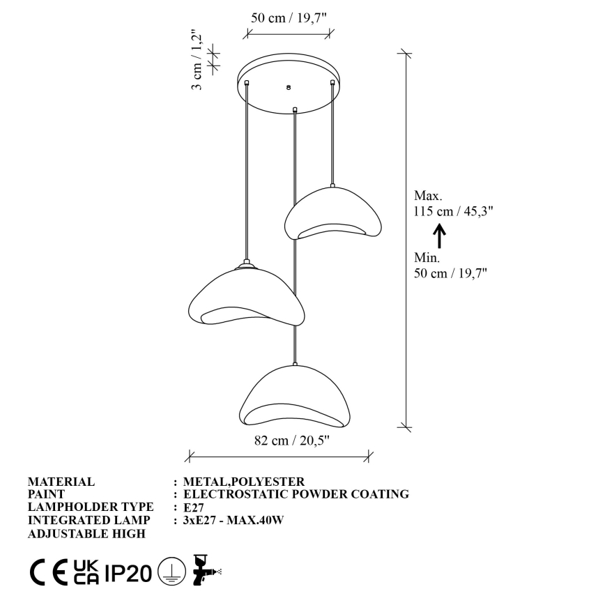 Brilagi - Suspension sur câble WABI SABI 3xE27/40W/230V Ø 82 cm blanche