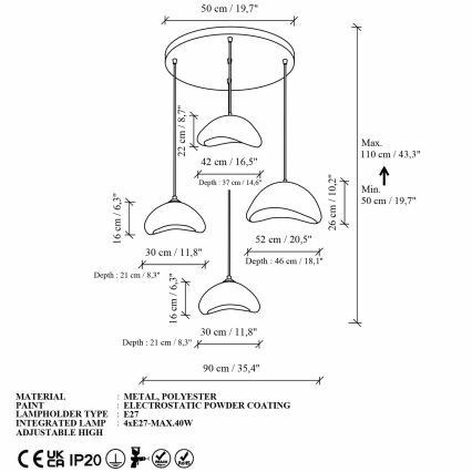 Brilagi - Suspension sur câble WABI SABI 4xE27/40W/230V Ø 90 cm blanche