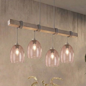 Brilagi - Suspension sur câble WOOD GLASS 4xE27/60W/230V pin/gris/beige fumé