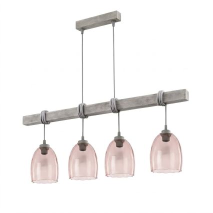 Brilagi - Suspension sur câble WOOD GLASS 4xE27/60W/230V pin/gris/beige fumé