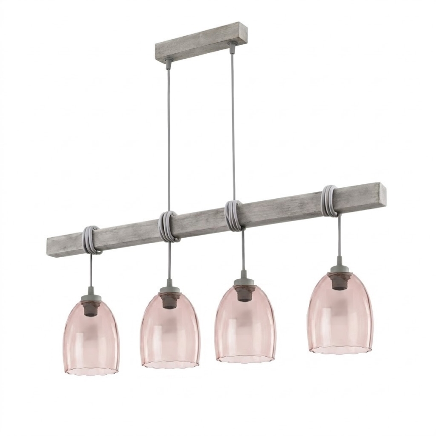 Brilagi - Suspension sur câble WOOD GLASS 4xE27/60W/230V pin/gris/beige fumé