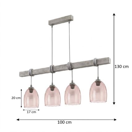 Brilagi - Suspension sur câble WOOD GLASS 4xE27/60W/230V pin/gris/beige fumé