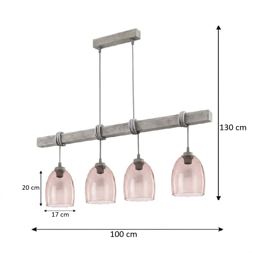 Brilagi - Suspension sur câble WOOD GLASS 4xE27/60W/230V pin/gris/beige fumé