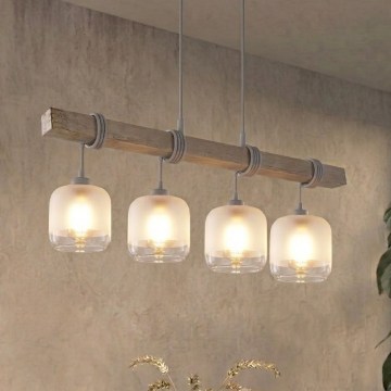 Brilagi - Suspension sur câble WOOD GLASS 4xE27/60W/230V pin/gris/blanc