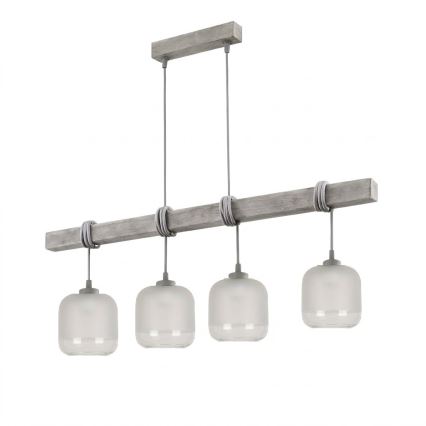 Brilagi - Suspension sur câble WOOD GLASS 4xE27/60W/230V pin/gris/blanc